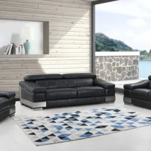 117" Modern Black Leather Sofa Set By Homeroots | Sofa Set | Modishstore
