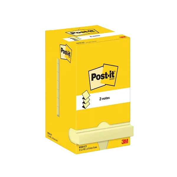 Post-it Z-Notes 76x76mm 100 Sheets Canary Yellow (Pack of 12) R330-CY