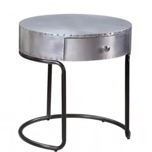21" Aluminum And Manufactured Wood Round End Table With Drawer By Homeroots | End Tables | Modishstore