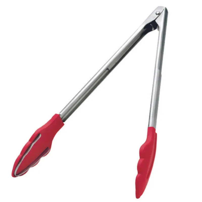 Browne | Silicone Tongs w Metal Teeth, 12", Red - ChefEquipment.com