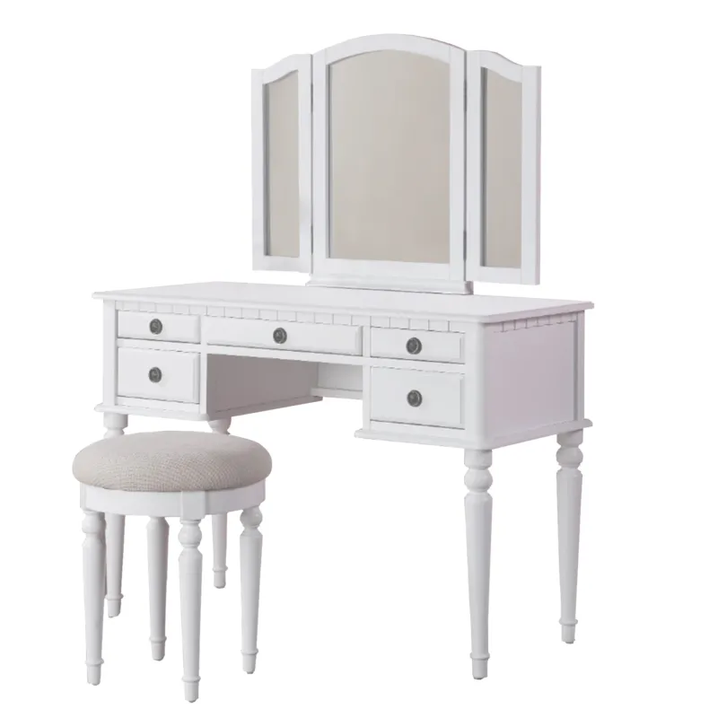 Wooden Vanity Set With Stool White By Benzara | Bedroom Sets | Modishstore