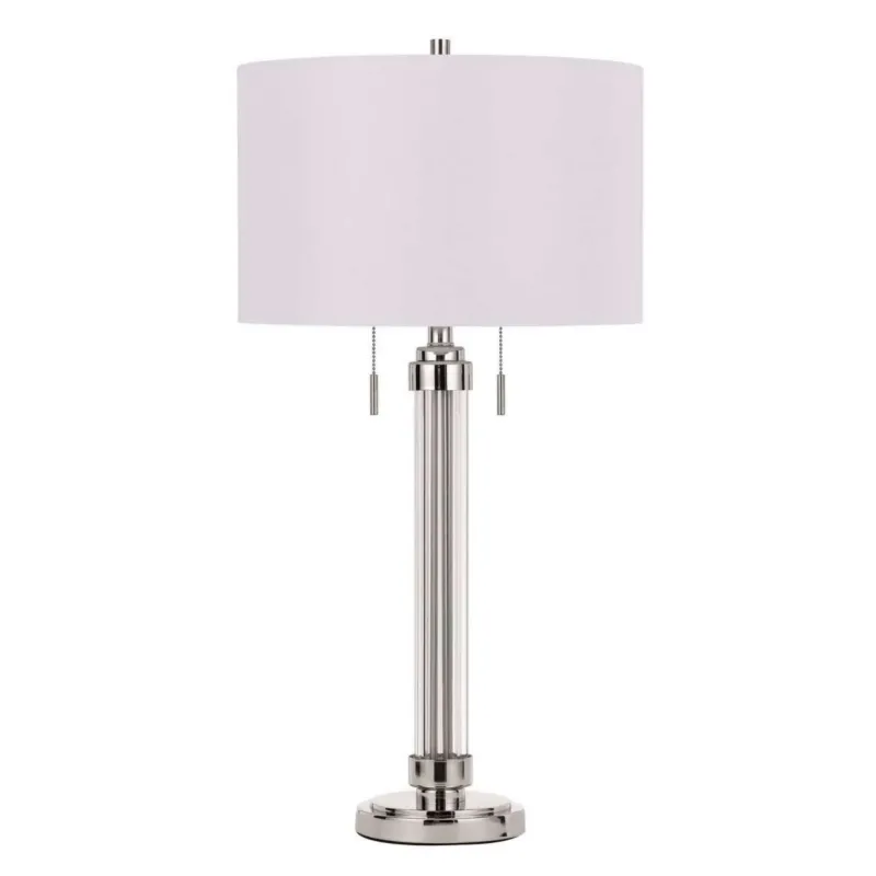60 X 2 Watt Metal And Acrylic Table Lamp With Fabric Shade, White And Silver By Benzara | Table Lamps | Modishstore