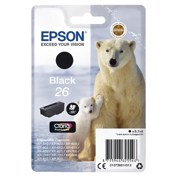 Epson 26 Ink Cartridge Premium Claria Polar Bear Black C13T26014012