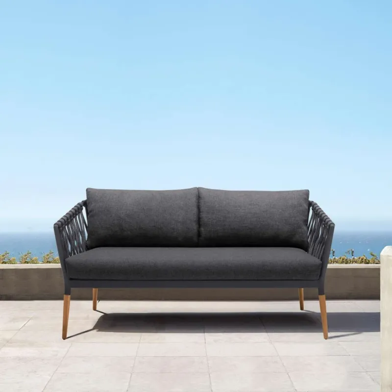 Ipanema Outdoor Teak Wood and Rope Sofa with Dark Grey Olefin By Armen Living | Outdoor Sofas, Loveseats & Sectionals | Modishstore
