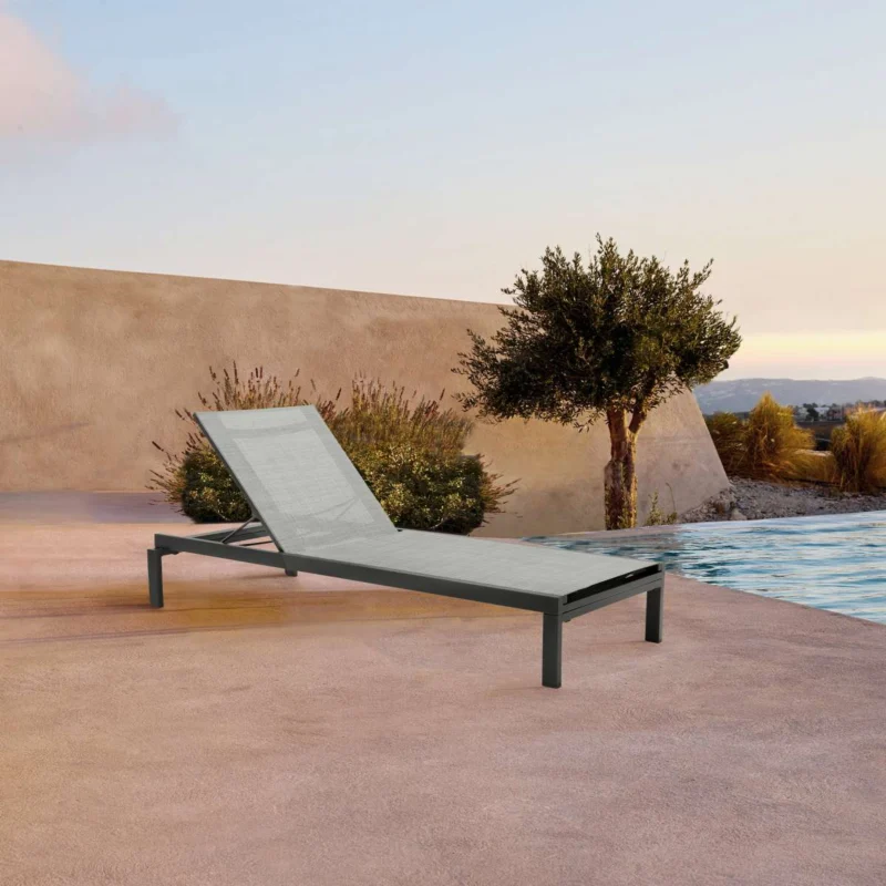 Solana Outdoor Dark Grey Aluminum Stacking Chaise Lounge Chair By Armen Living | Outdoor Chaise Lounges | Modishstore