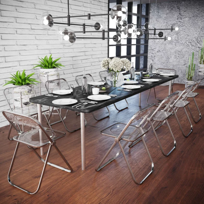 LeisureMod Lawrence Acrylic Folding Chair With Metal Frame, Set of 2 | Dining Chairs | Modishstore