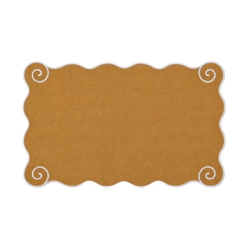 Volute Linen Placemat in Yellow Ocher & White