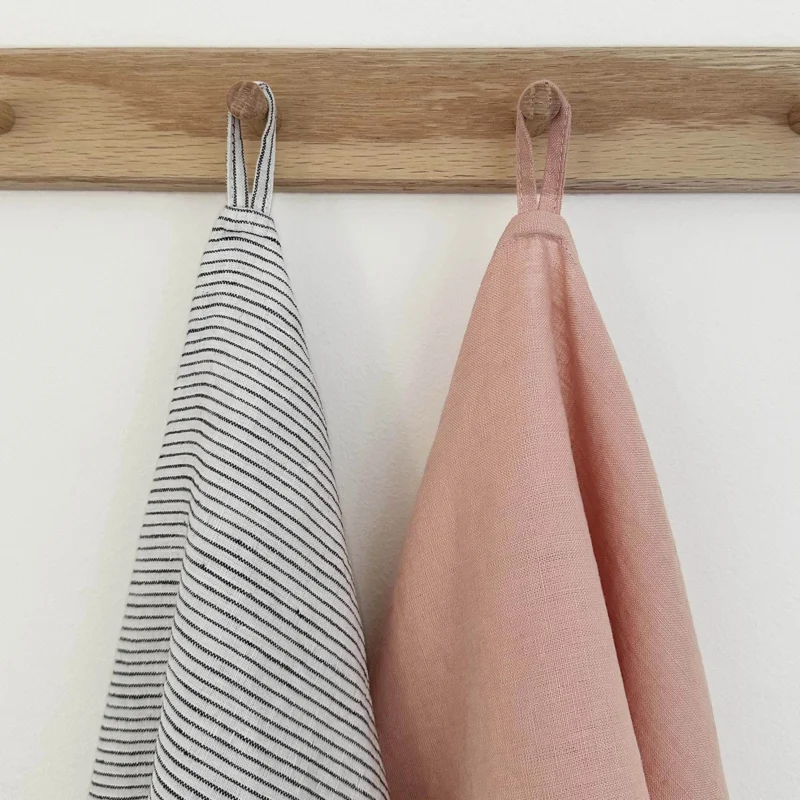 100% Linen Tea Towels OEKO-TEX® Certified – Pale Pink + Stripe